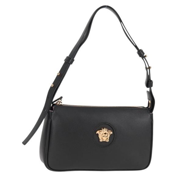 VERSACE Hand Bag Leather Gold Black Auth 118694A - Picture 1 of 16